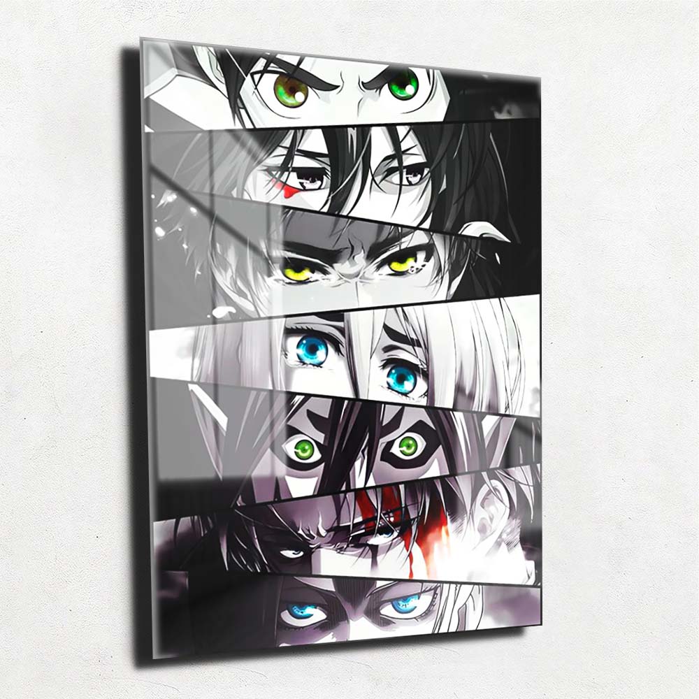 Quadro Metalizado Perfil Olhos Anime Attack on Titan Personagens Placa